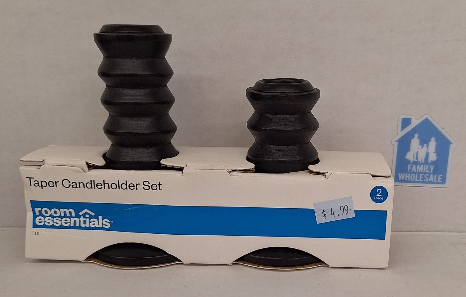 2pk Wood Taper Candle Holder Black - Room Essentials™