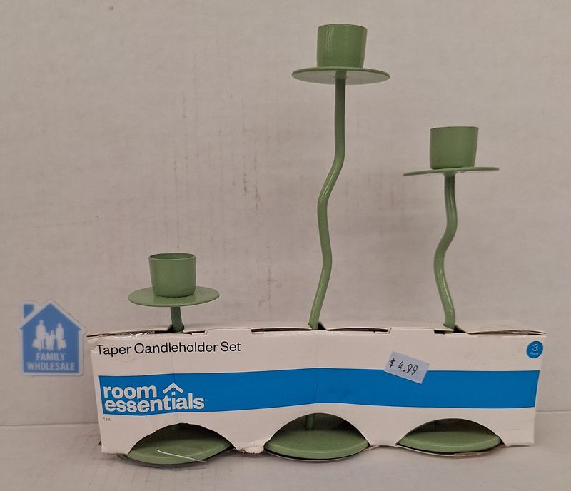 3pc Wavy Taper Candle Holder Green - Room Essentials™