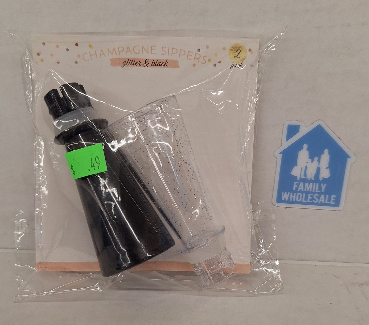 Champagne Sippers Glitter and Black 2 pk