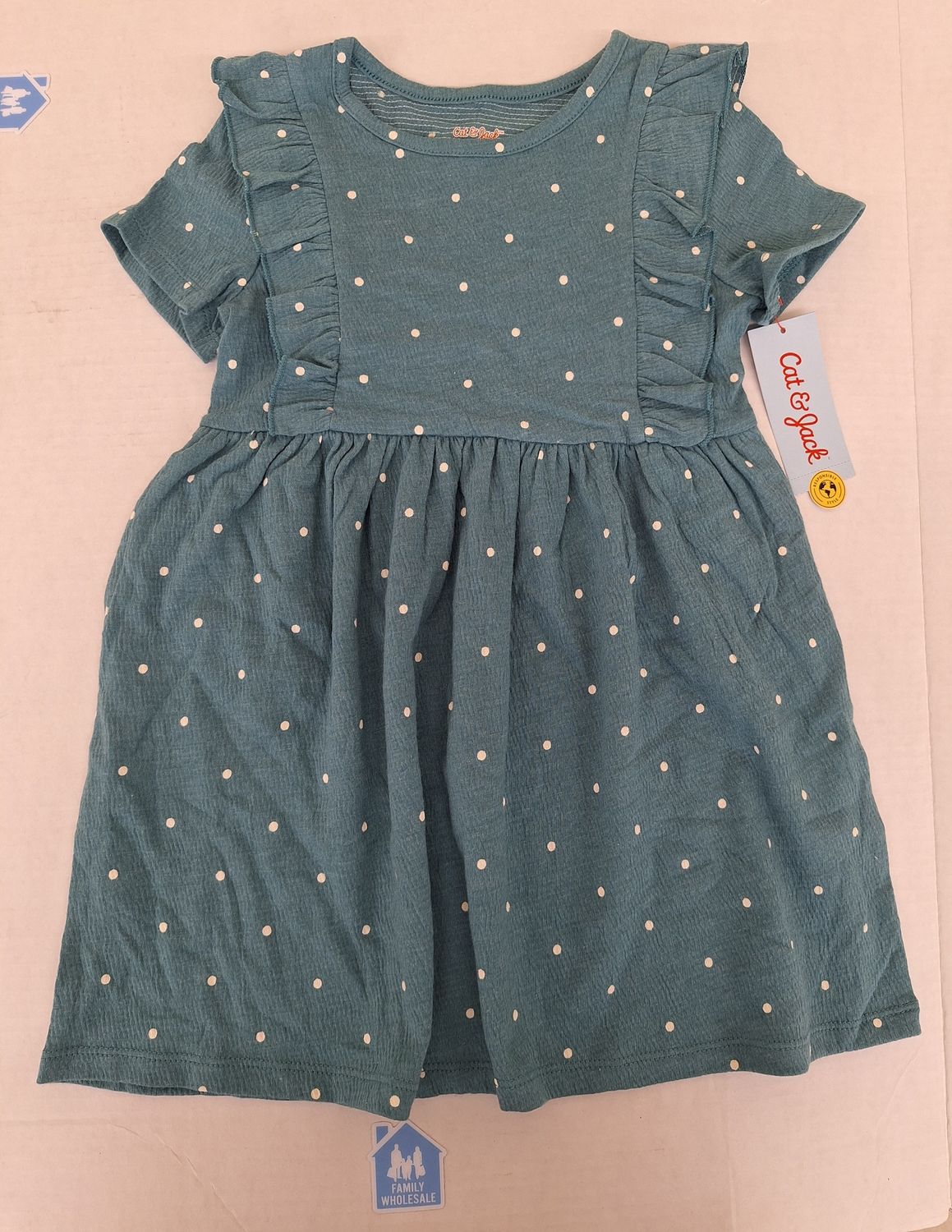 Cat &amp; Jack Girls&#39; Knit Pucker Printed Short Sleeve Dress - Dark Green 4T