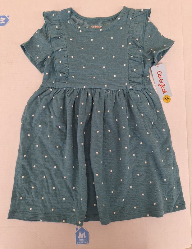 Cat &amp; Jack Girls&#39; Knit Pucker Printed Short Sleeve Dress - Dark Green 4T