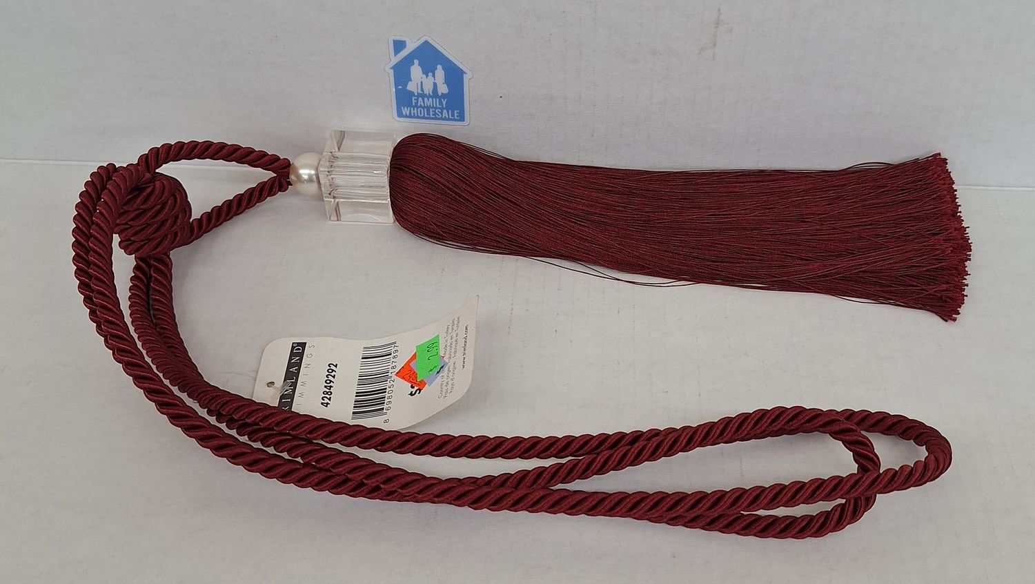 Trimland Elegant Window Tassel Tieback Red W/pearl And Clear Block