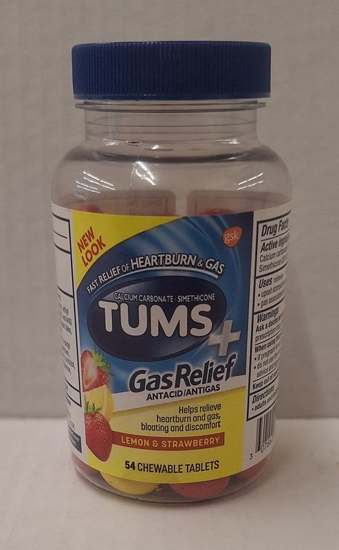 Tums+ Gas Relief Chewy Bites Chewable Antacid Tablets Lemon/Strawberry 54 Cou