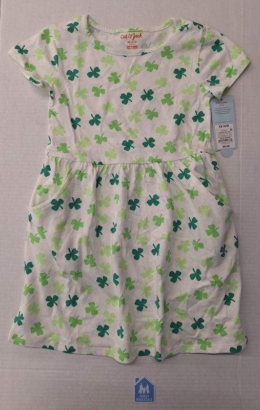 Girls' 'St. Patrick's Day' Printed Short Sleeve Dress - Cat &amp; Jack White XS (4/5)