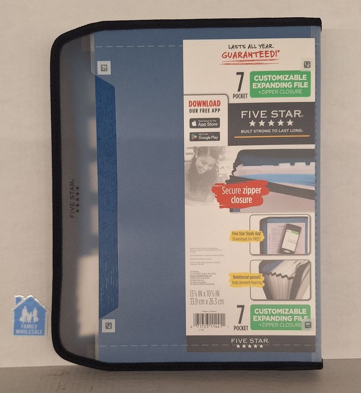 Five Star 7pocket Zipper Expanding File with Study Application Pacific Blue Discover more