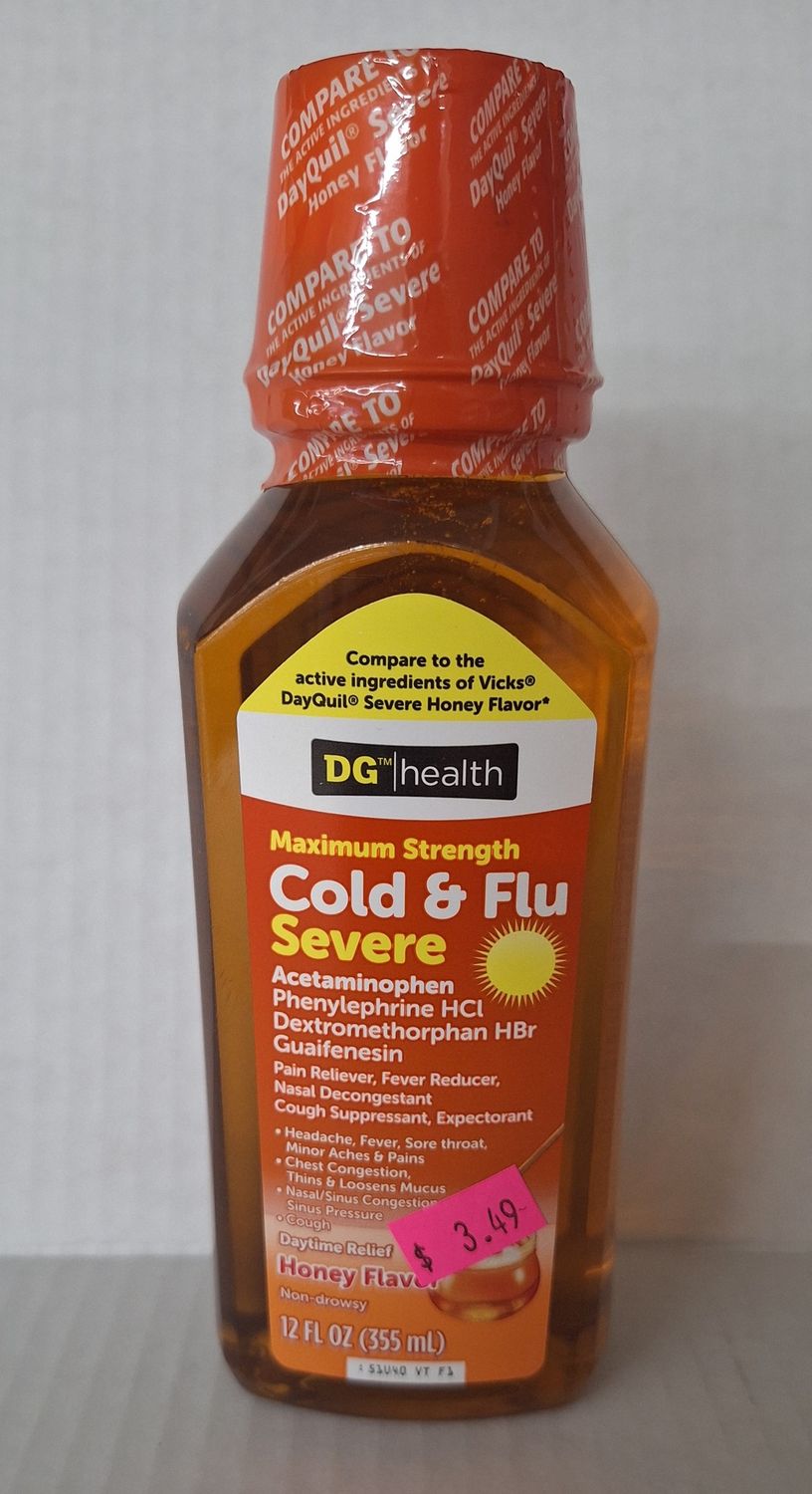 DG HEALTH Daytime Honey Flavor Severe Cold and Flu Relief, Liquid Medicine , 12.0 Fl Oz