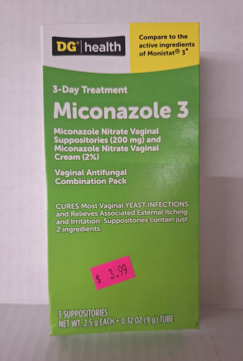 DG Health Miconazole 3 Vaginal Antifungal Combination Pack, 200 mg Suppositories and 2% Cream, 3 Day Treatment, 3 ct1 DG Health Miconazole 3 Vaginal Antifungal Combination Pack, 200 mg Suppositories a