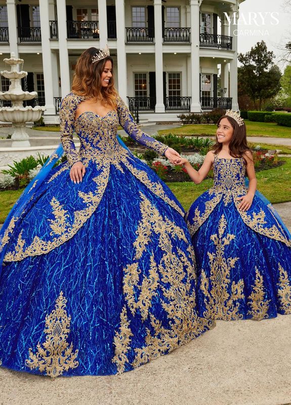 Mq1106 Royal Blue/gold Quince Dress