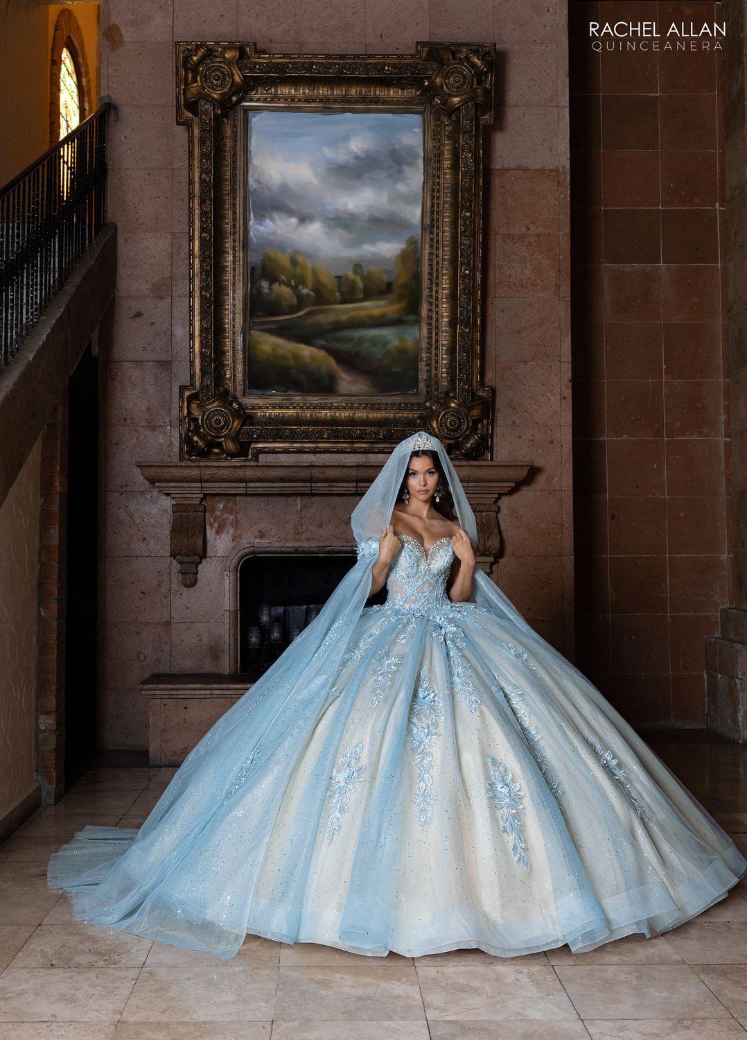 Rq1166 & Qs1166 Powder Blue Champagne Quince Dress And Cape Rq1166 & Qs1166 Powder Blue Champagne Quince Dress And Cape