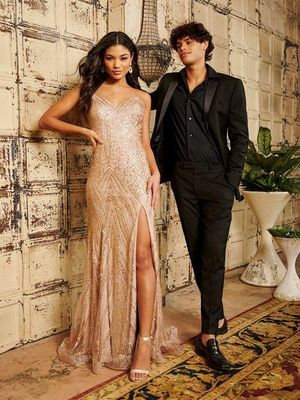 16094 Champ/Gold Evening Dress