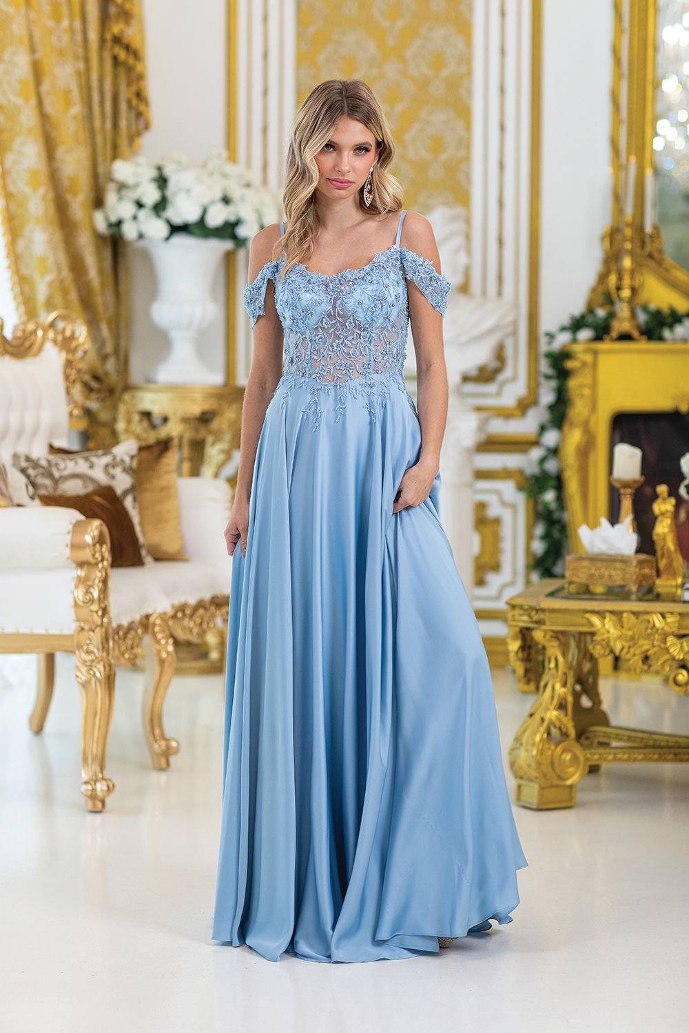4482 Bahama Blue A-Line Sheer Dress