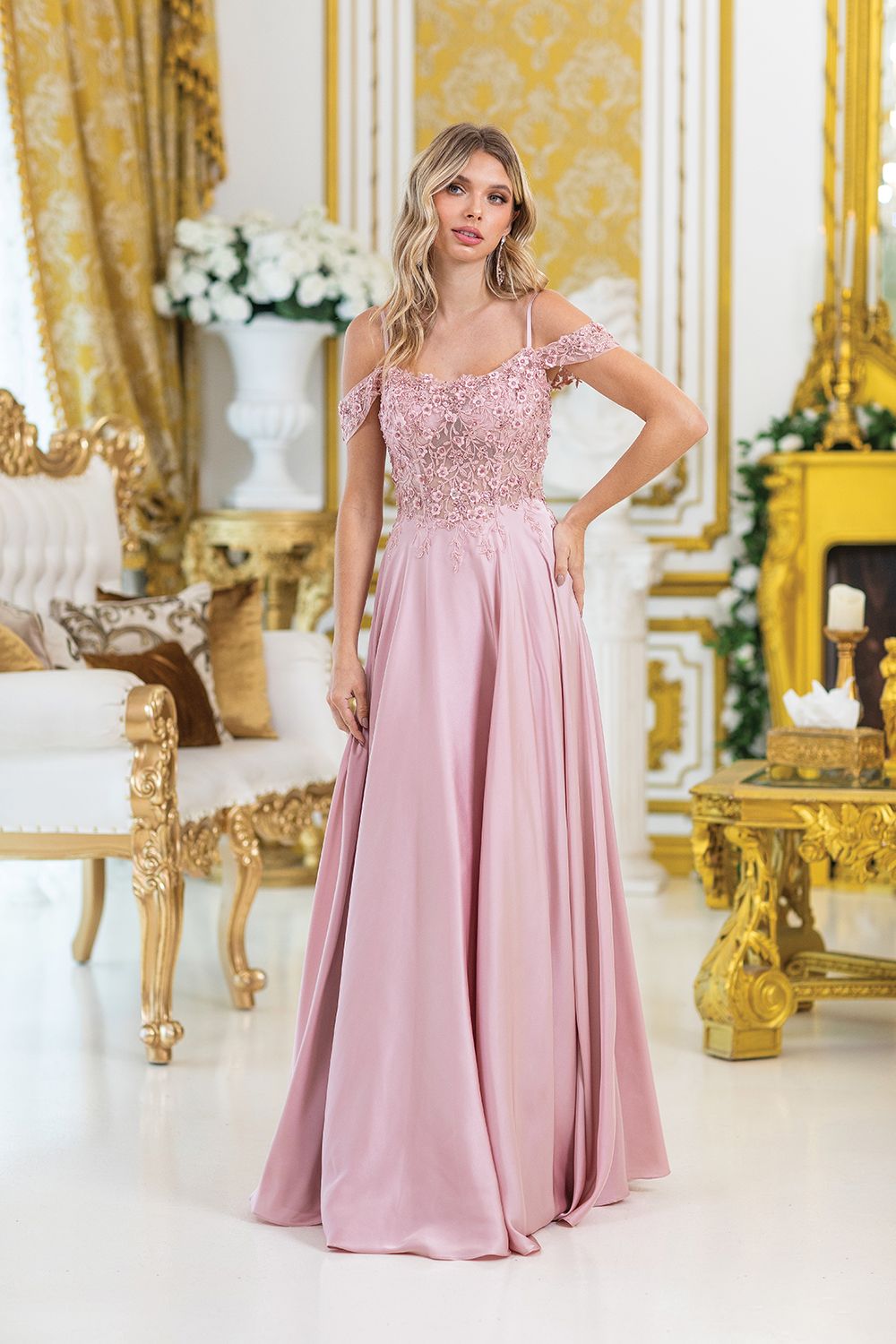4482 LT Rosegold A-Line Sheer Dress