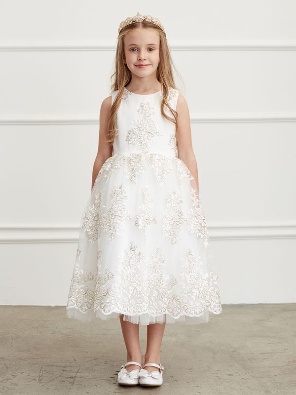 5816 Ivory/Gold Girl Dress
