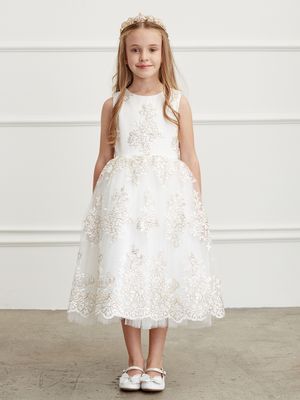 5816 Ivory/Gold Girl Dress
