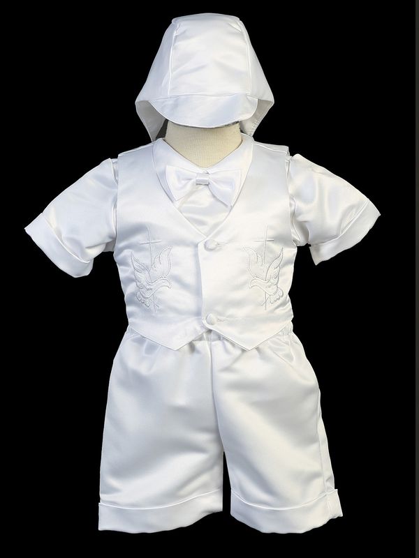 3709 White Boys Baptism Shorts Set
