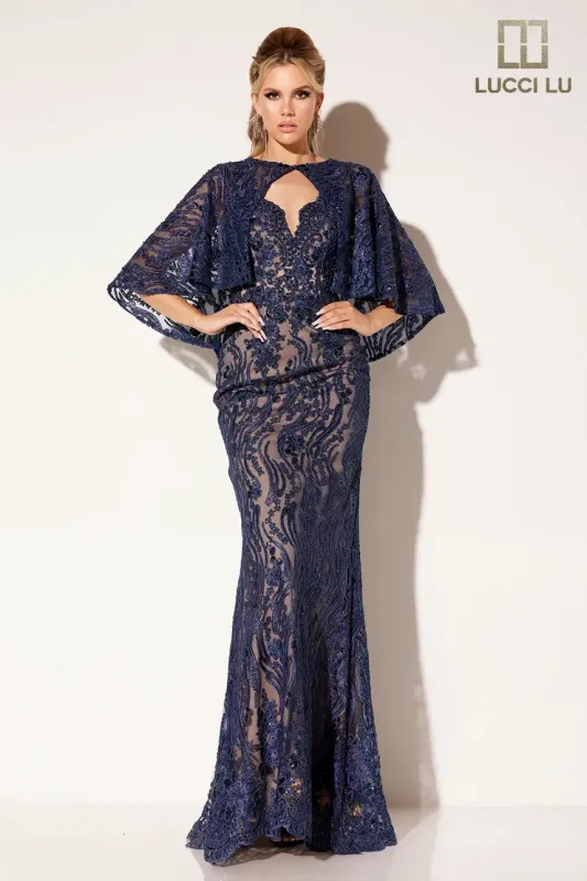 C8086 Navy Evening Dress