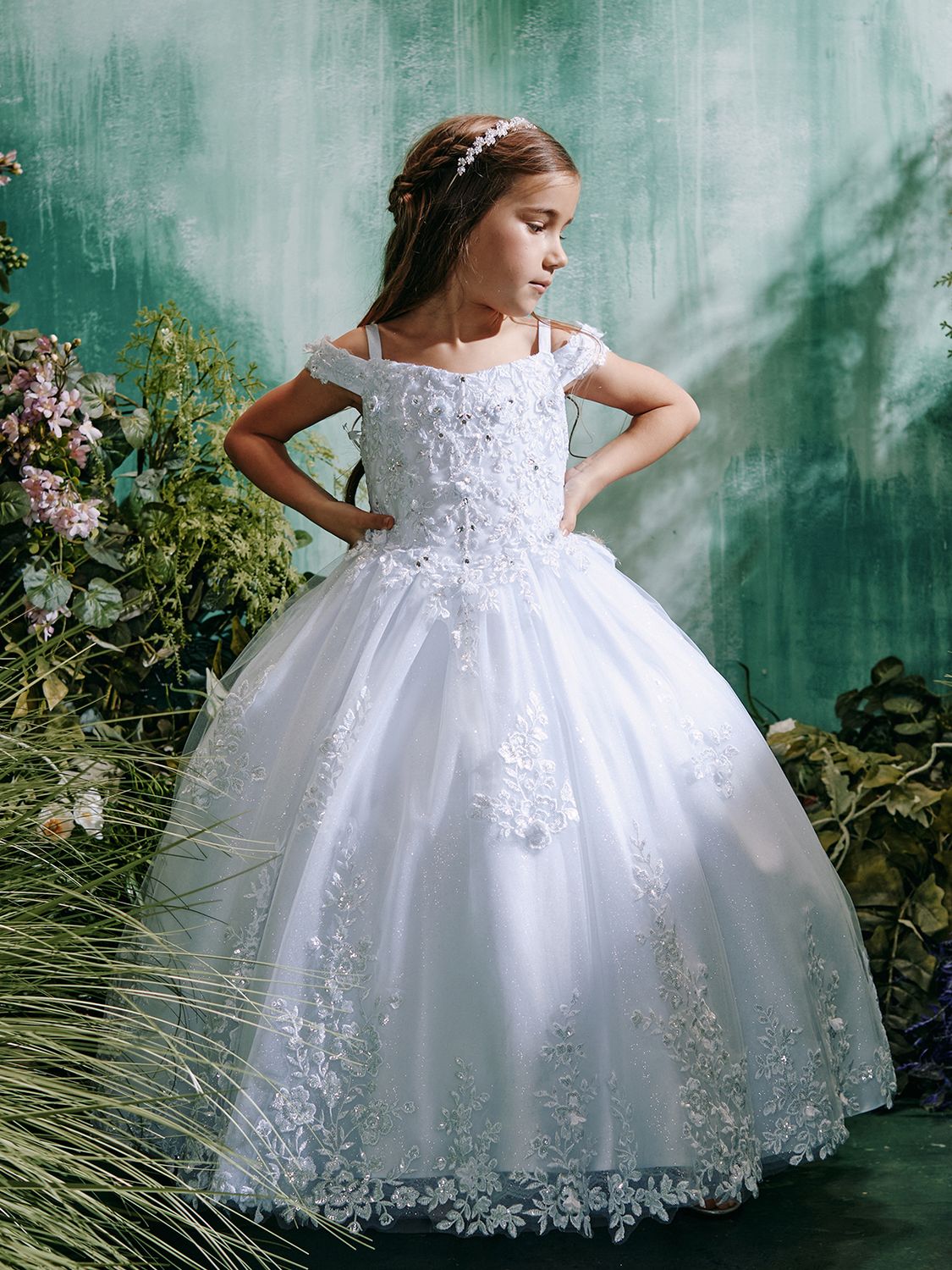7051 White Flower Girl/communion Dress