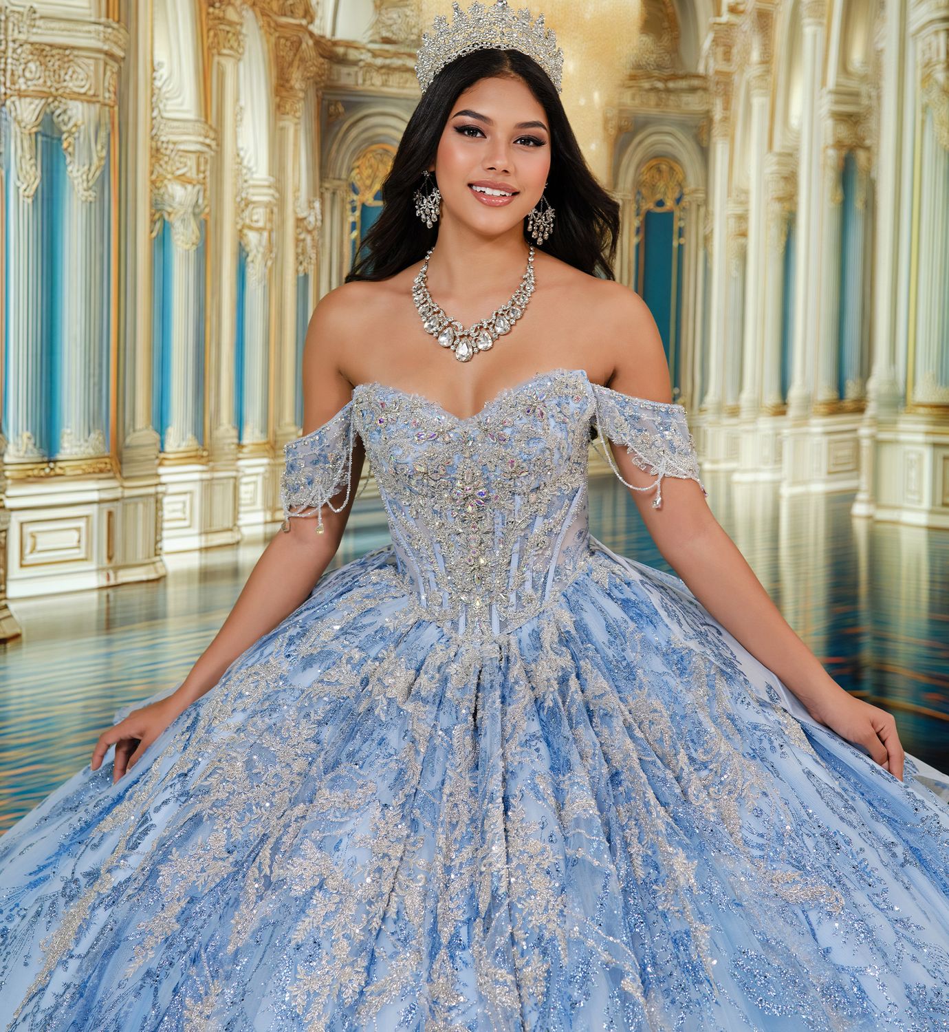 PR30251 Light Blue/Silver Quince Dress