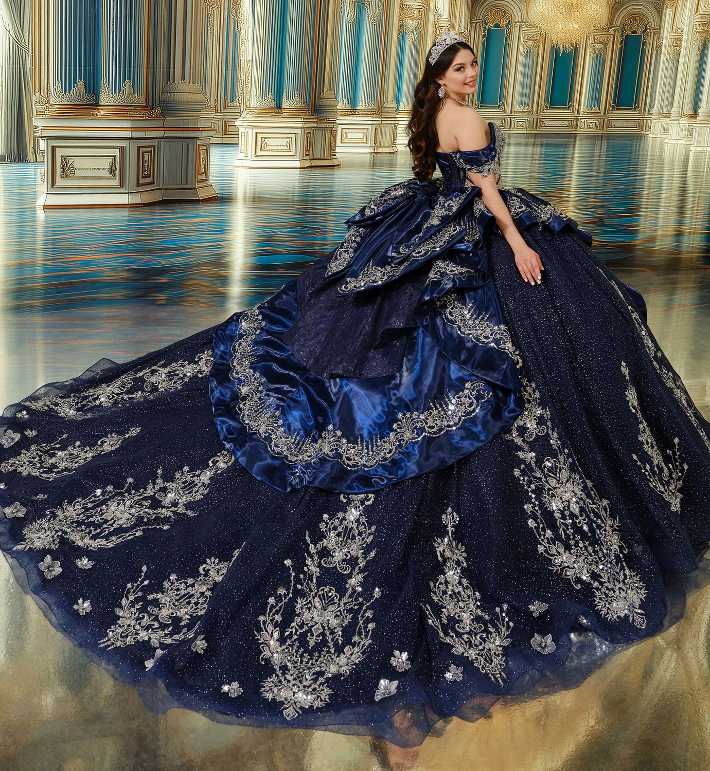 PR30252 Navy/Silver Quince Dress