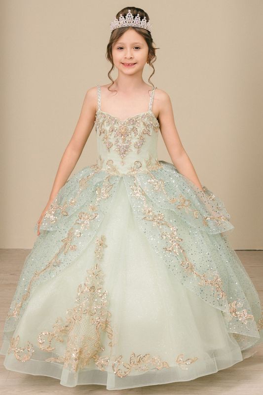 8575 Sage/gold Girl's Dress