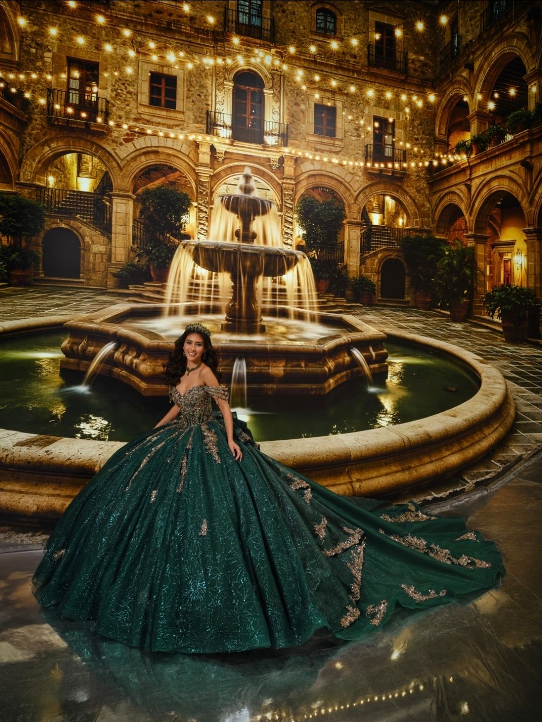 PR30191 Emerald/Gold Quince Dress