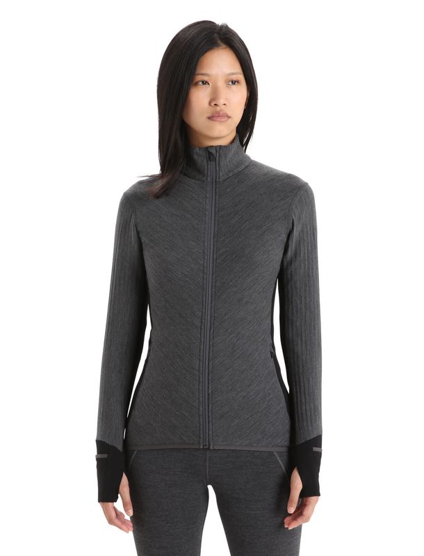 Chandail manches longues Full Zip Icebreaker Descender RealFleece™ Merino Femme Gris/Noir