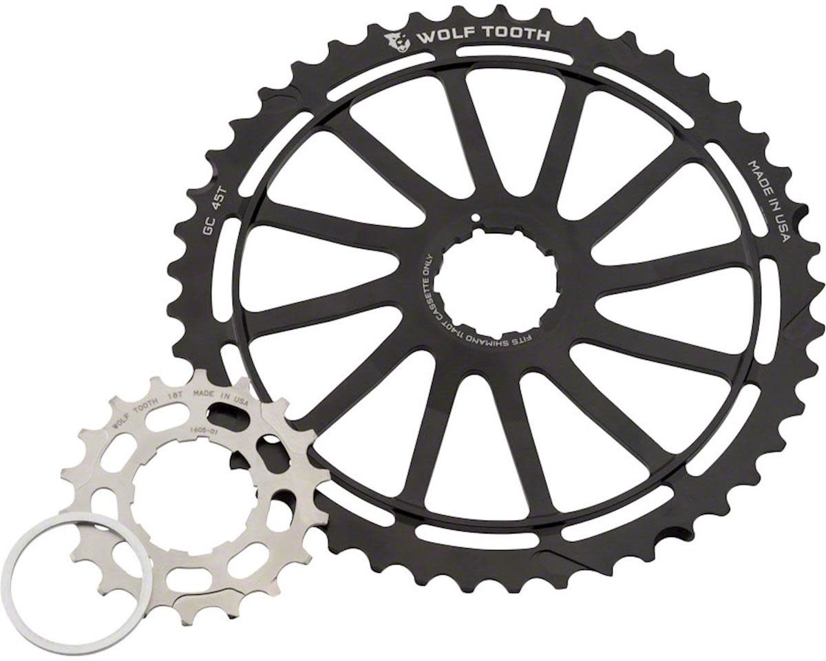 Ensemble Wolf Tooth GC 45D avec pignon 18D et entretoise pour cassette Shimano 11vit 40D/42D Noir