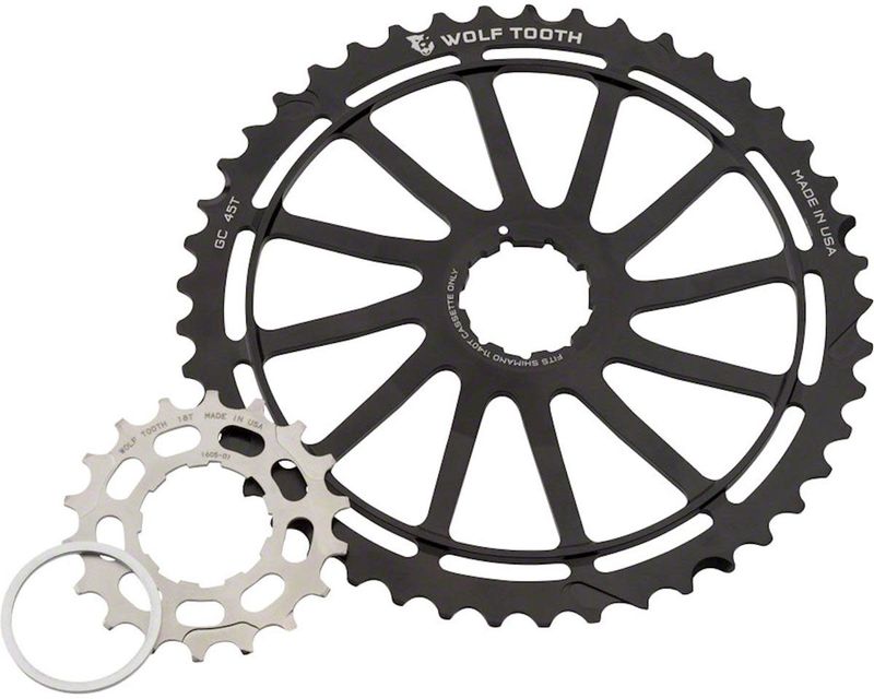 Ensemble Wolf Tooth GC 45D avec pignon 18D et entretoise pour cassette Shimano 11vit 40D/42D Noir
