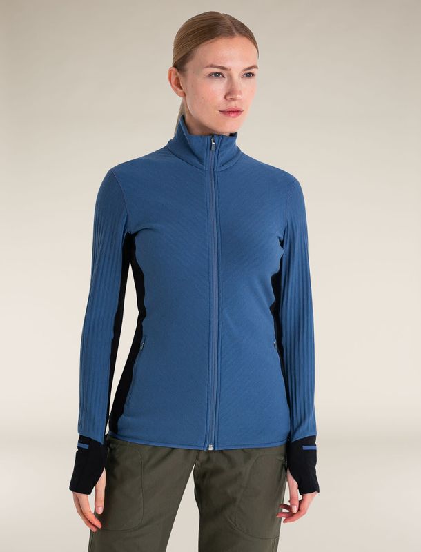 Chandail manches longues Full Zip Icebreaker Descender RealFleece™ Merino Femme Bleu/Noir