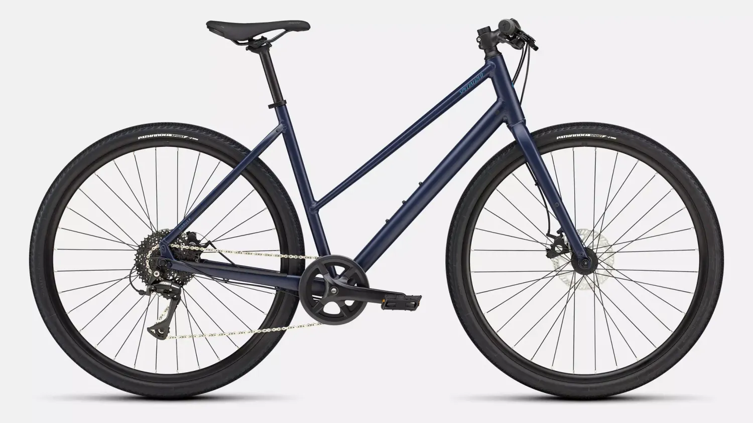 Vélo Specialized Sirrus X 1.0 Step-Through 2025 Marin Foncé Satiné/Bleu ris Réfléchissant
