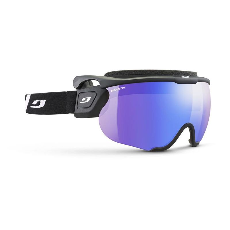Lunette Julbo Sniper EVO L Noir Mat - Strap Noir/Blanc - Lentille Photochromique Reactiv HC w Bleu Flash cat:1 à 3