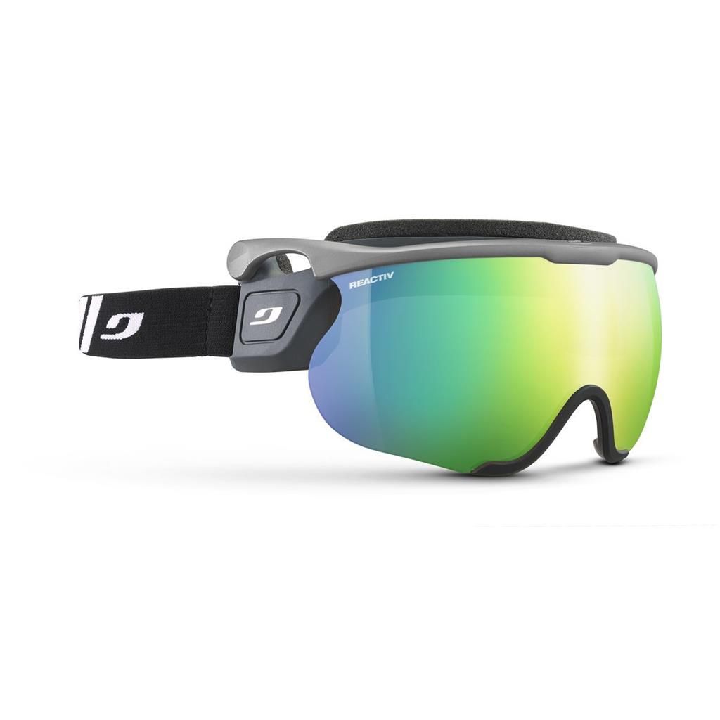 Lunette Julbo Sniper EVO L Gris Sombre Mat - Strap Noir/Blanc - Lentille Photochromique Reactiv HC w Vert Flash cat:1 à 3