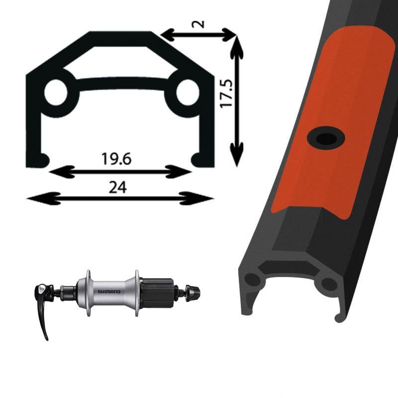 Roue arrière Damco 26&#39;&#39; Double paroi Altus Cass. QR 7vit. Noir