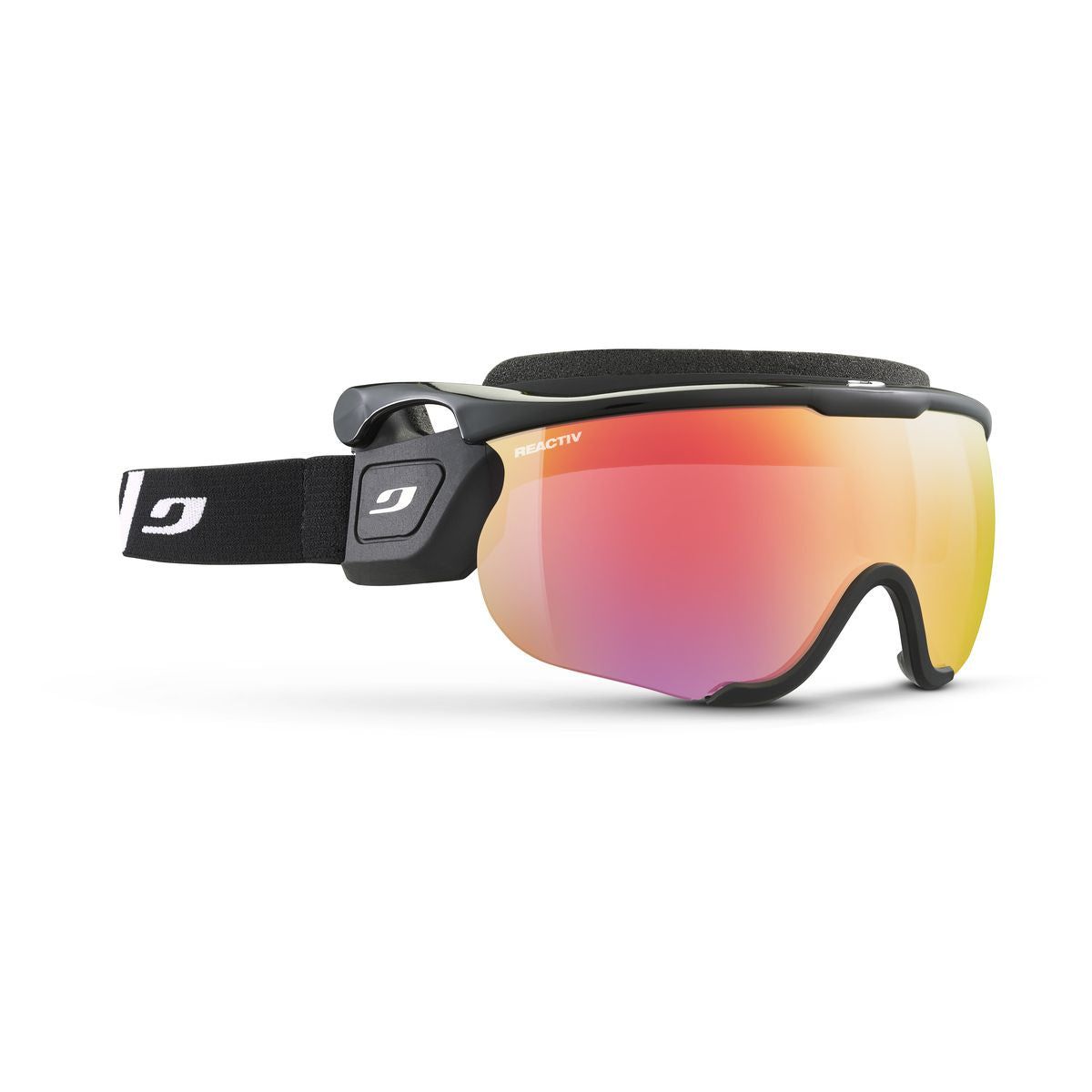 Lunette Julbo Sniper EVO M Noir - Strap Noir/Blanc - Lentille Photochromique Reactiv HC w Rouge Clair cat:1 à 3