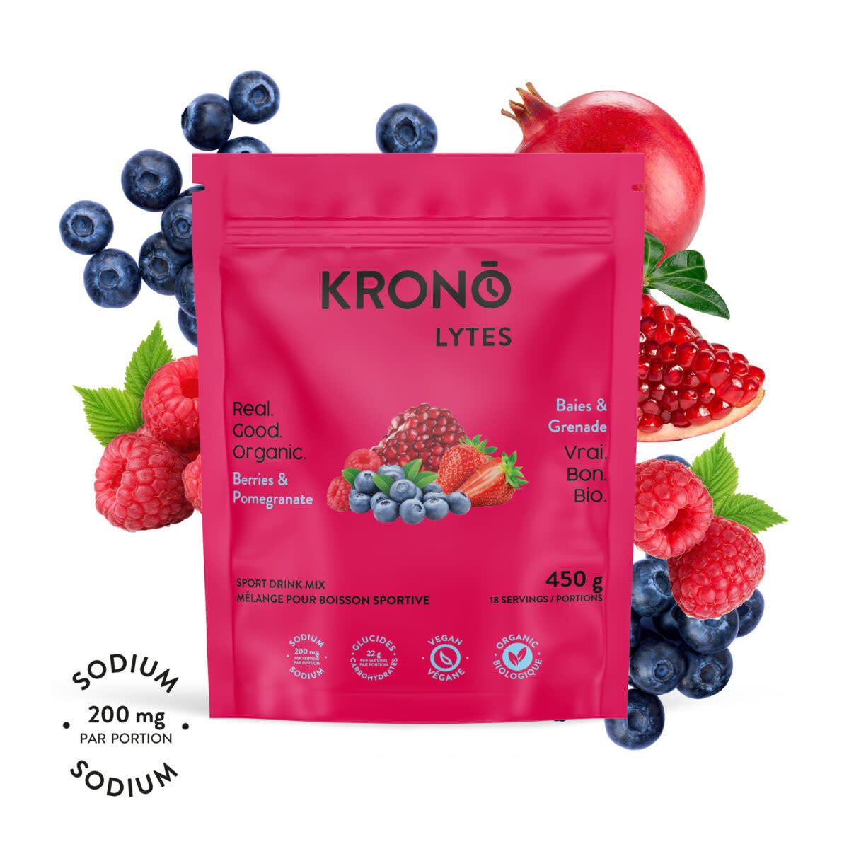 Boisson d&#39;électrolytes Krono Baies et Grenade 450g