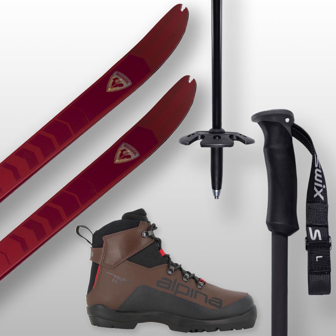 Ensemble de ski hors-piste, Skis Rossignol BC 80, Bottes Tourer Free BC et Bâtons Swix R3 téléscophique