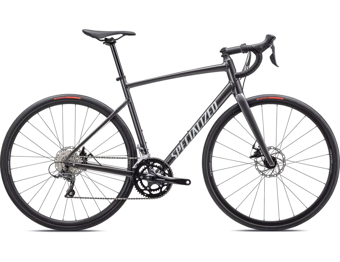 Vélo Specialized Allez E5 2025 Fumé Brillant/Blanc/Argent, Size: 49