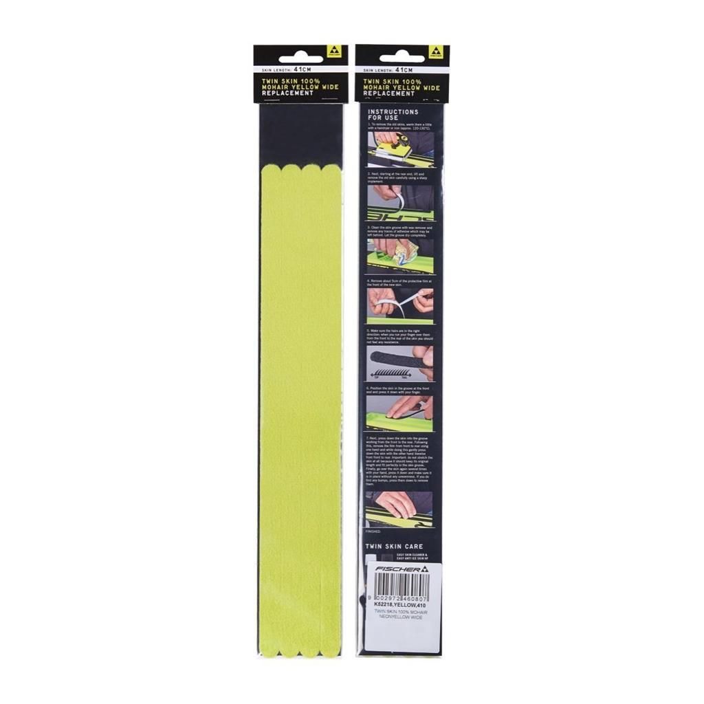 Peaux de remplacement Fischer Twin Skin 100% Mohair Jaune Neon Large, Size: 370mm