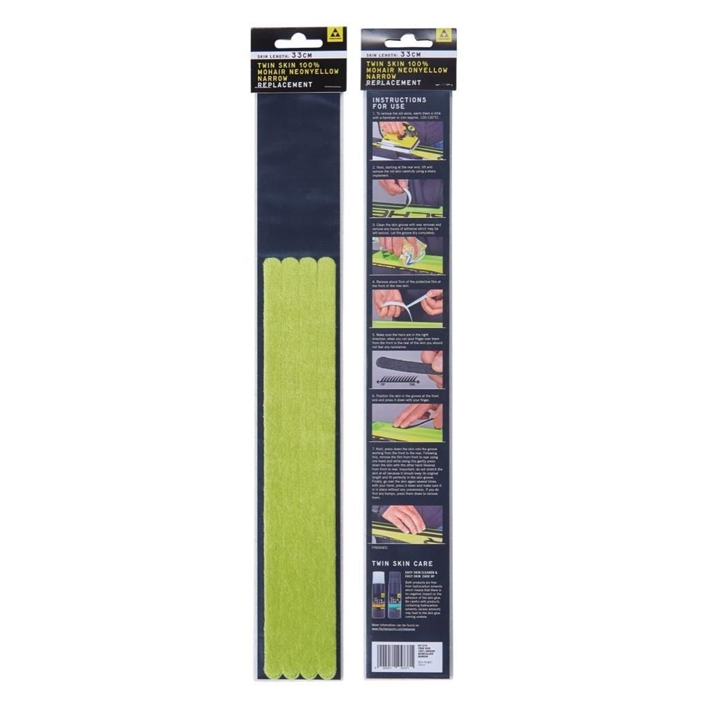 Peaux de remplacement Fischer Twin Skin 100% Mohair Narrow Jaune Neon, Size: 370mm
