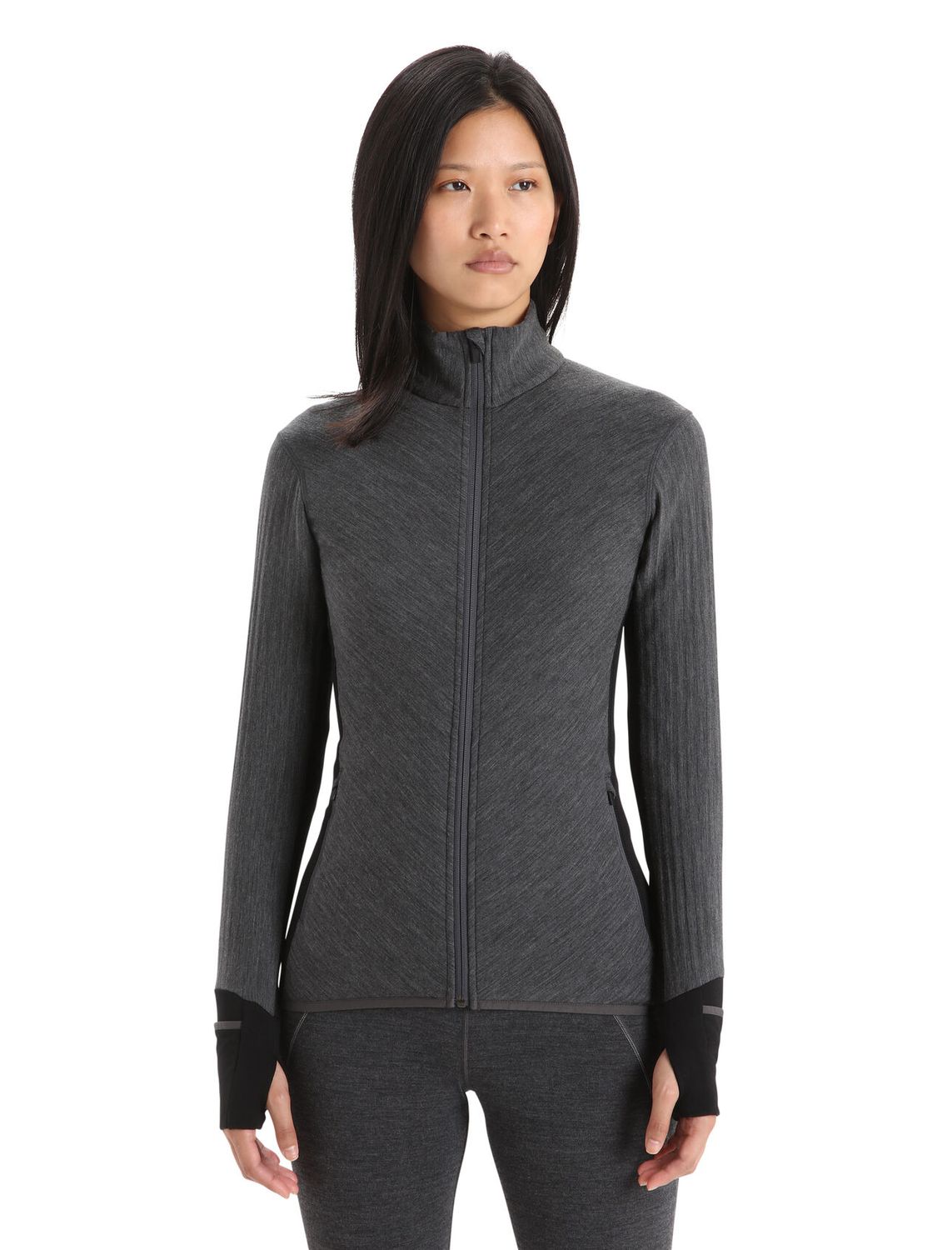 Chandail manches longues Full Zip Icebreaker Descender RealFleece™ Merino Femme Gris/Noir, Size: Small