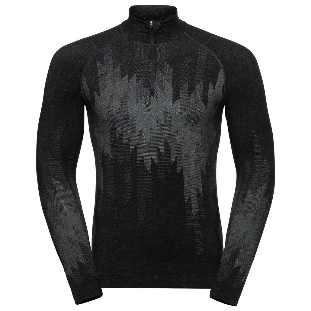 Sous-vêtement manches longues Odlo Kinship Performance Demi-Zip Noir/Motif, Size: Small