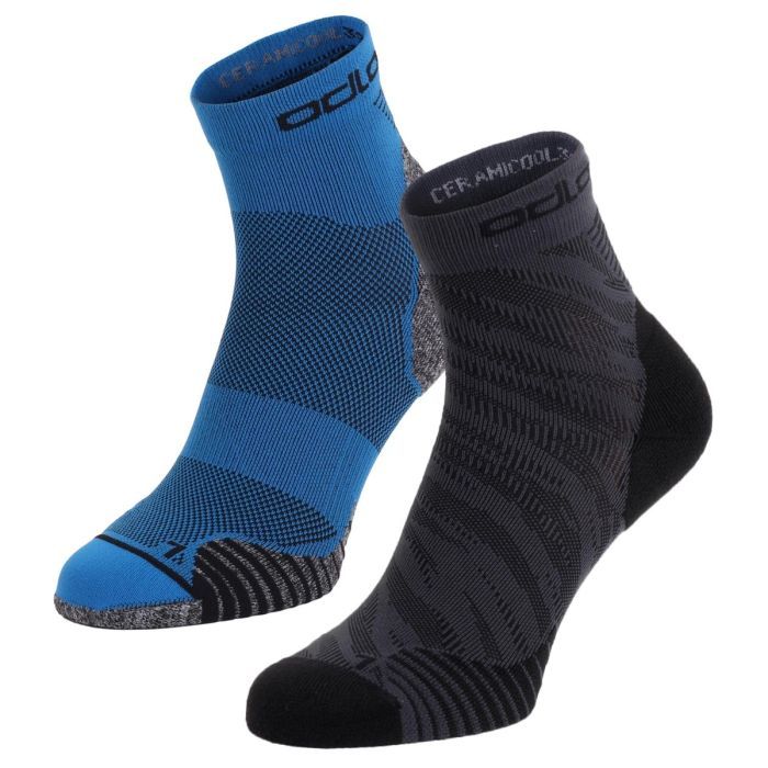 Bas Odlo Ceramicool Running Quarter 2 Paires - Bleu et Gris Graphite, Size: 36-38eu