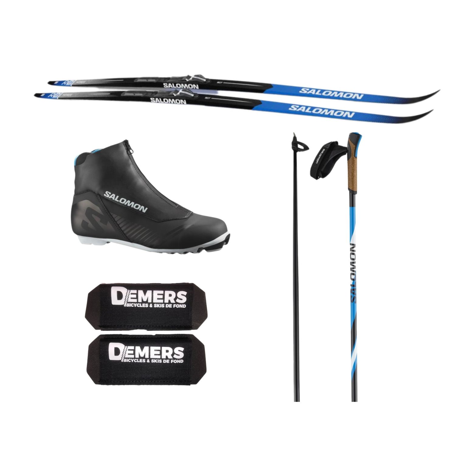Ensemble Ski de fond Classique Salomon Skis RC7+, botte RC, Bâton R30 clic et attache Demers