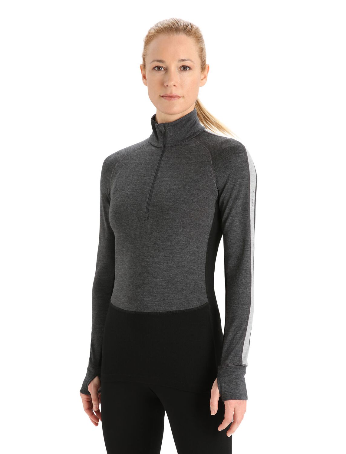 Sous-vêtement manches longues 1/2 Zip Icebreaker 260 ZoneKnit™ Merino Femme Noir/Gris, Size: Small