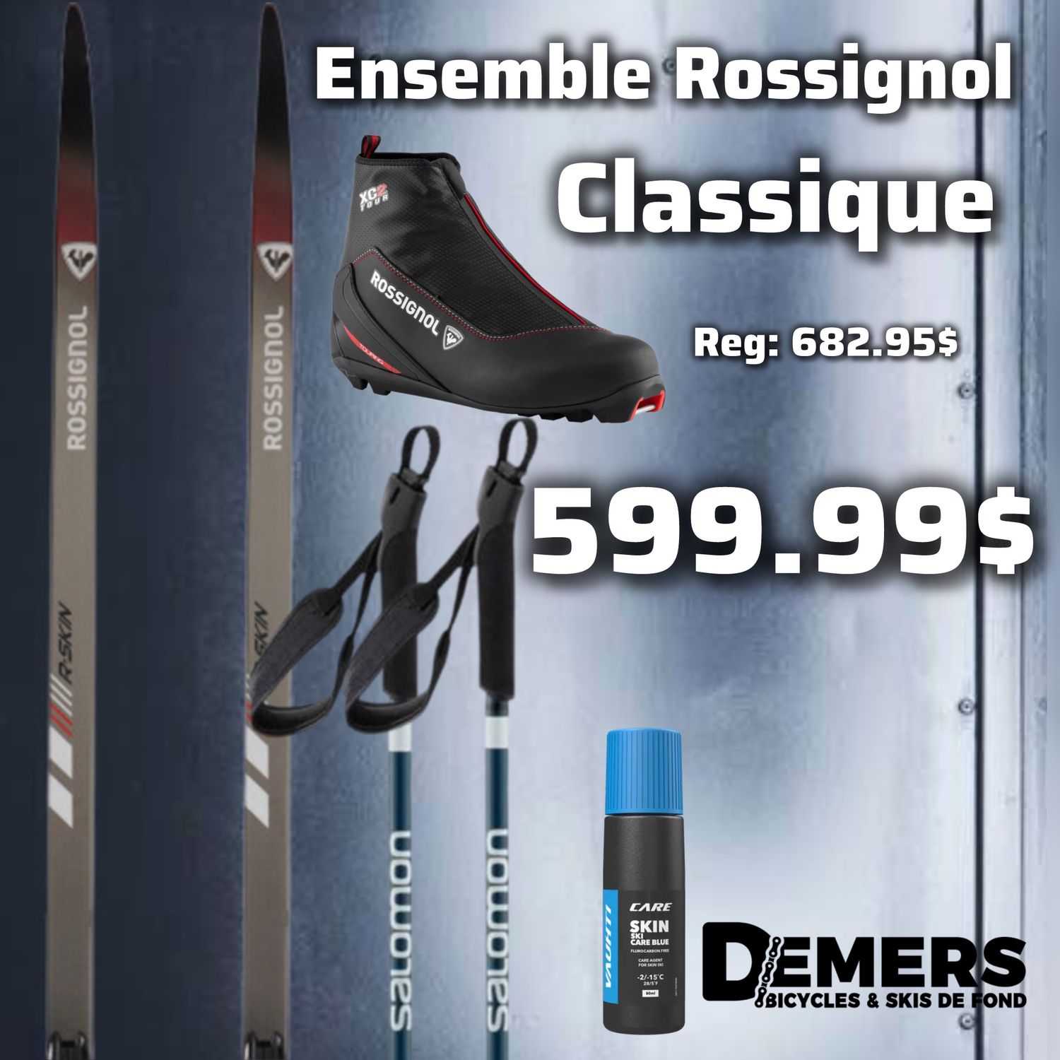 Rossignol Classic Ski Package (Delta Sport R-Skin Skis + XC-2 Boots + Control Step-in Bindings + Escape Poles)