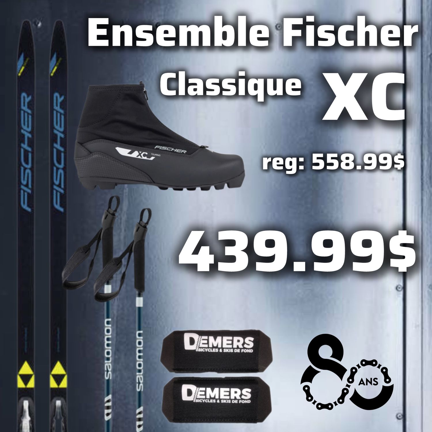 Fischer Crown Ski Package + Fischer XC Touring Boots + Salomon Escape Poles
