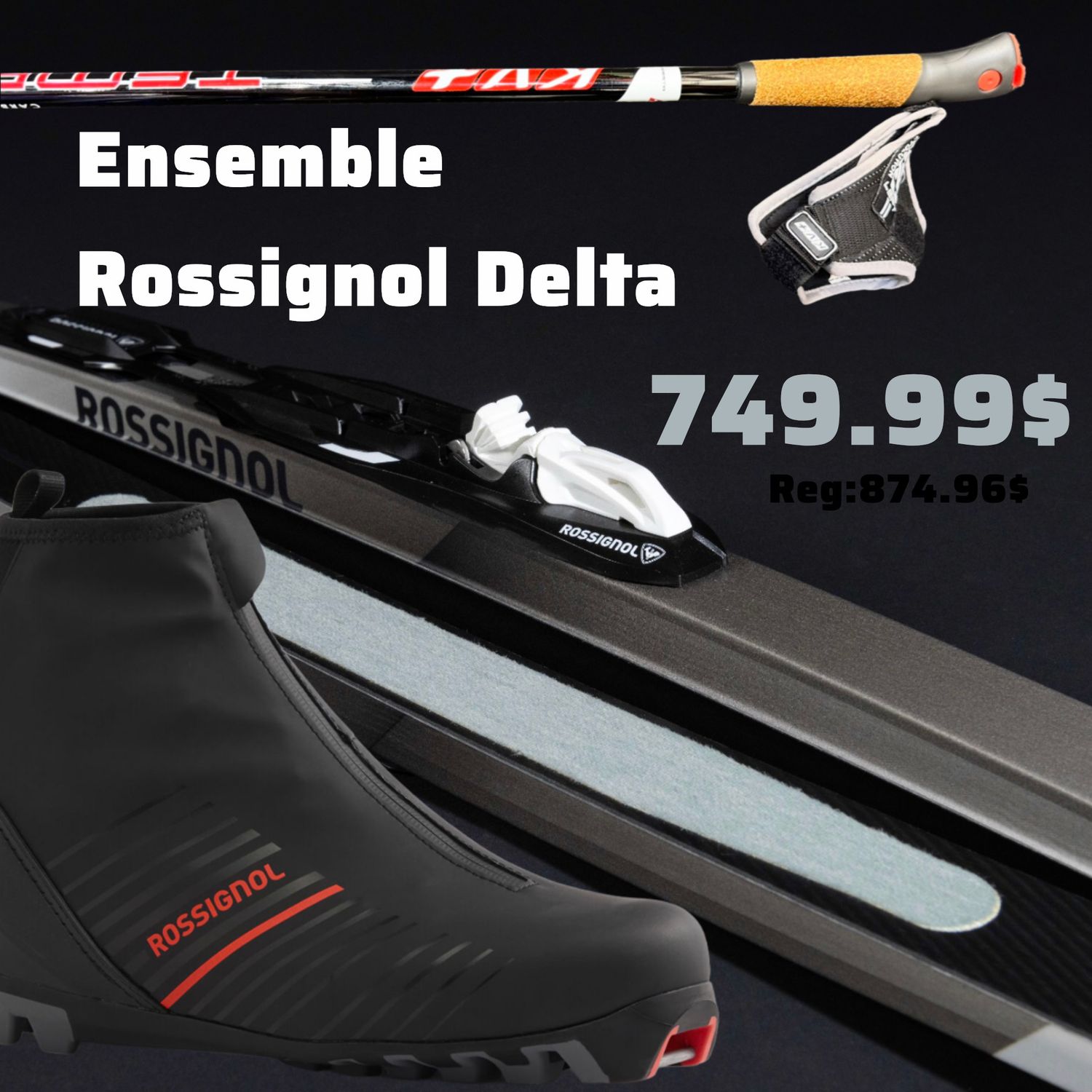 Rossignol Classic Ski Package (Delta Sport R-Skin Skis + XC-2 Boots + Control Step-in Bindings + Escape Poles)