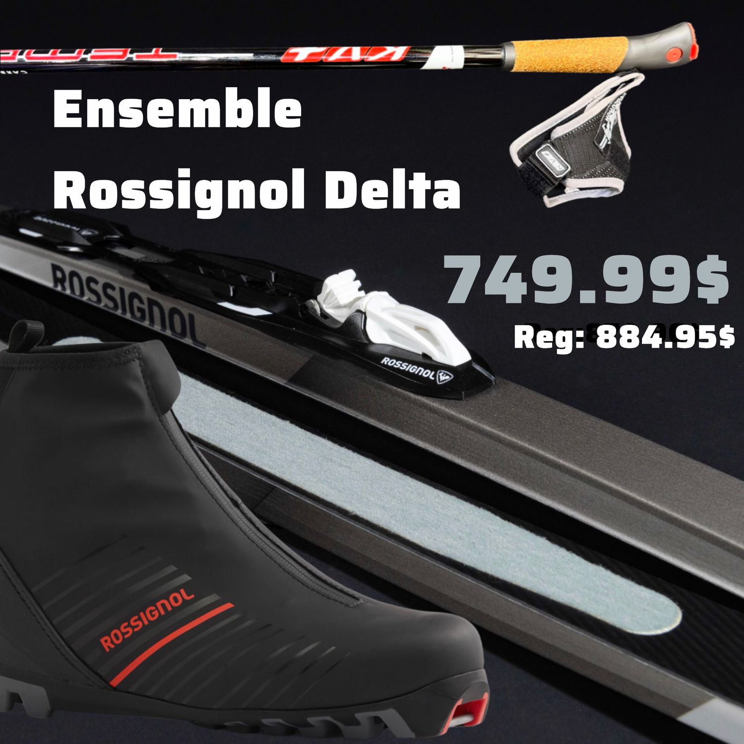 Rossignol Classic Ski Package (Delta Sport R-Skin Skis + XC-2 Boots + Control Step-in Bindings + Escape Poles)