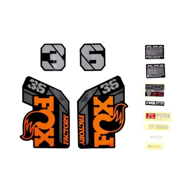 Kit d'autocollant Fox 36, 2021, F-S, Fourche noire brillante, Logo Orange
