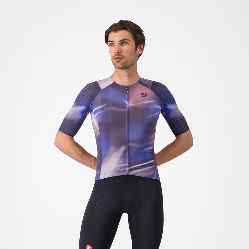 Maillot manches courtes Castelli Aero Race 8S Nuance Bleu/Rose 